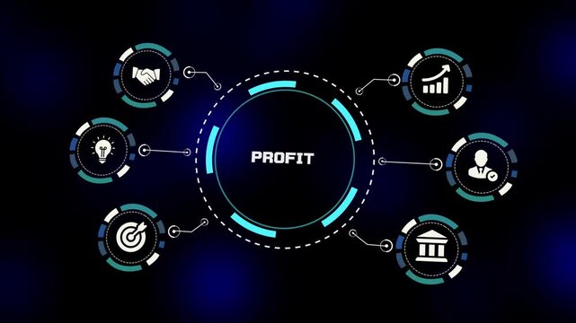 Profit concept with financial performance systems, revenue optimization, analytics tracking and modern corporate technology visualization design.