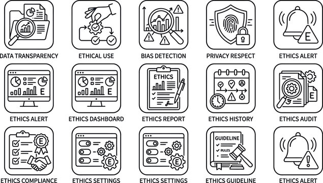 Ethics icons for business compliance.