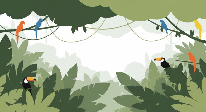 Toucan birds in jungle foliage.