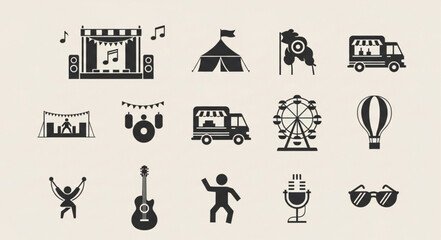 Collection of music festival icons and symbols. © Ray