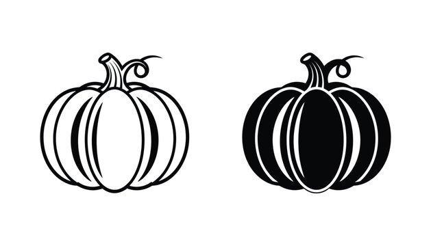 Simple pumpkin vector icon set featuring outline and solid fill pumpkin shapes for harvest autumn and thanksgiving design elements
