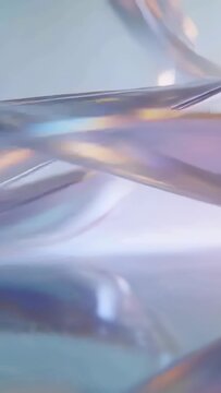 Vertical video: Moving light causing iridescent ribbons sliding in studio, forming specular glints