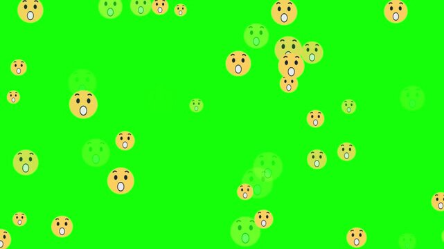 Wow emoji reen screen with floating surprised yellow emoji faces