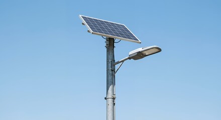 Obraz premium modern solar street light with panel under clear blue sky