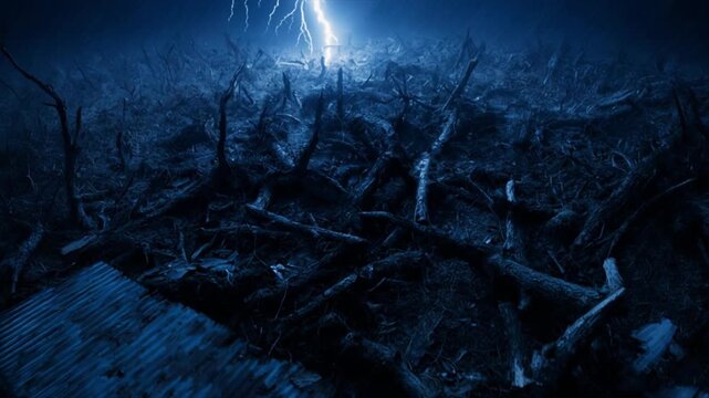深夜の竜巻・雷光で照らされる巨大デブリ渦巻き・真上からの恐怖映像