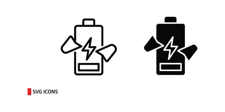 Battery with lightning bolt and broken symbol icons