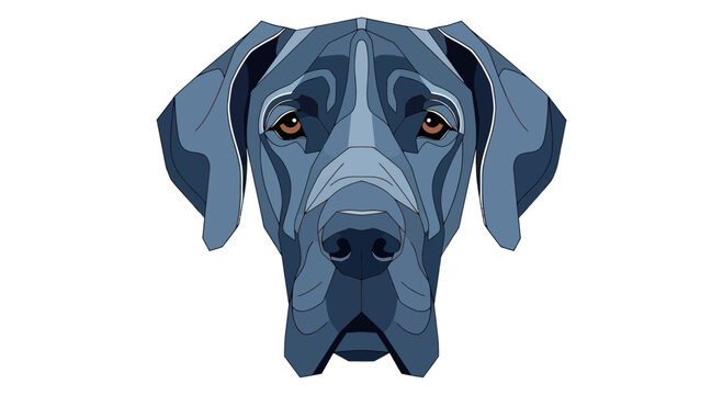 Great Dane Dog Portrait, Blue Geometric Style, Isolated White Background
