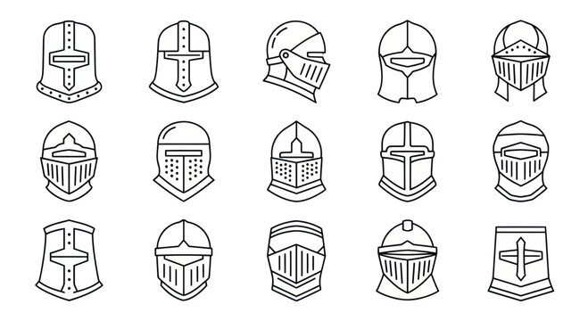 Medieval Knight Helmets Collection: Historical Warrior Armor Icons
