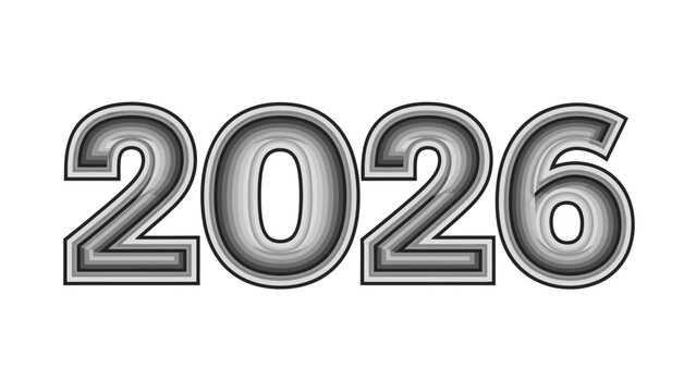 Silver 2026 Number Text on White.
