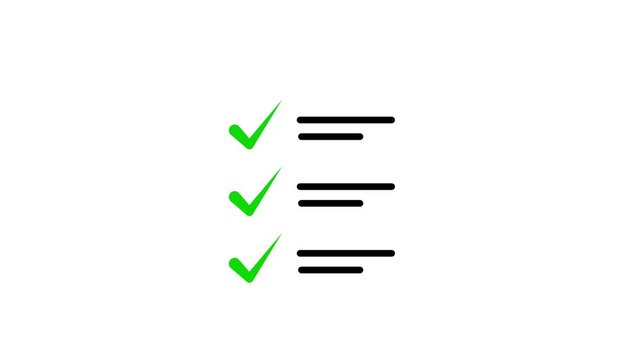 Checklist icon animation with clipboard checklist and check symbols. Checklist icon for task list, approval list and document checklist animation on white background