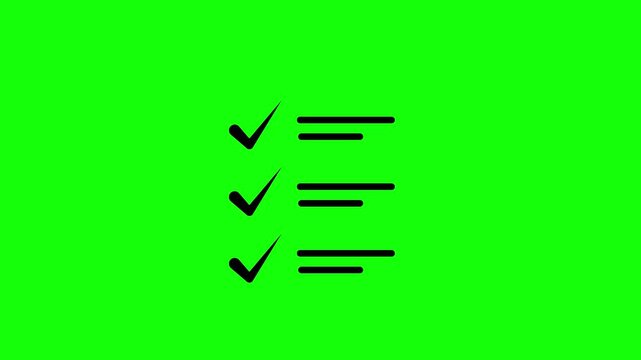 Checklist icon animation with clipboard checklist and check symbols. Checklist icon for task list, approval list and document checklist on green background