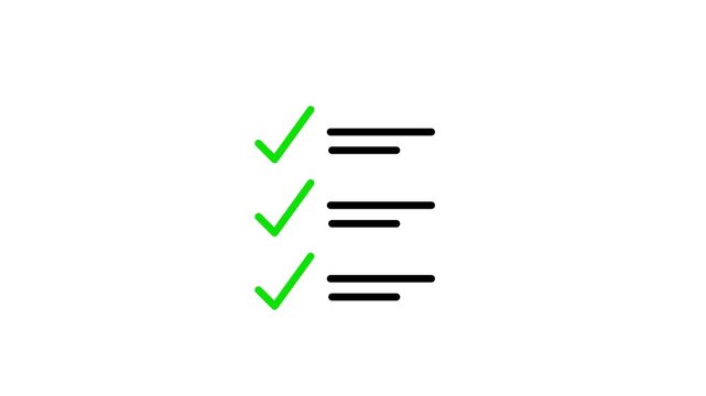 Checklist icon animation with clipboard checklist and check symbols. Checklist icon for task list, approval list and document checklist on white background