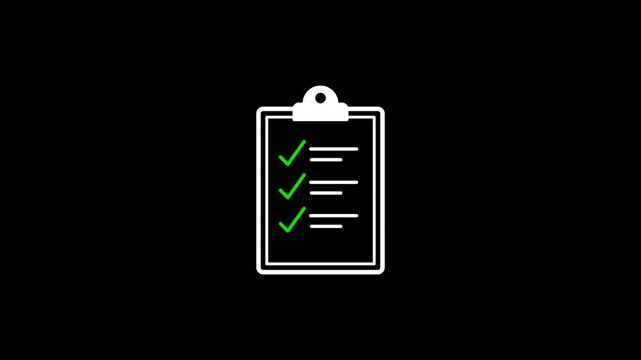 checking off a list on a clipboard checklist to-do 4k animation on black background