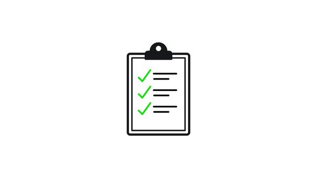 checking off a list on a clipboard checklist to-do 4k animation on white background