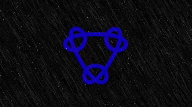 Abstract Blue Triangular Celtic Knot Icon On Dark Grainy Space Background Magic Or Modern Branding Minimalist Geometric Symbol For Interconnectedness.