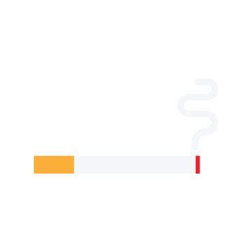 Cigarette with smoke in flat style, minimal illustration isolated on white background.