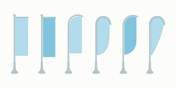 Promotional Feather Flags Vector Template Set, Isolated Mockups of Sail, Blade, Teardrop and Quill Shapes for Event Design, Advertising Displays and Outdoor Marketing