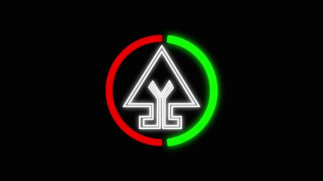 Modern Geometric Arrow Logo Icon With Red And Green Circular Border On Black Background Security Minimalist Or Startup Identity Abstract Tech Symbol For Branding. 