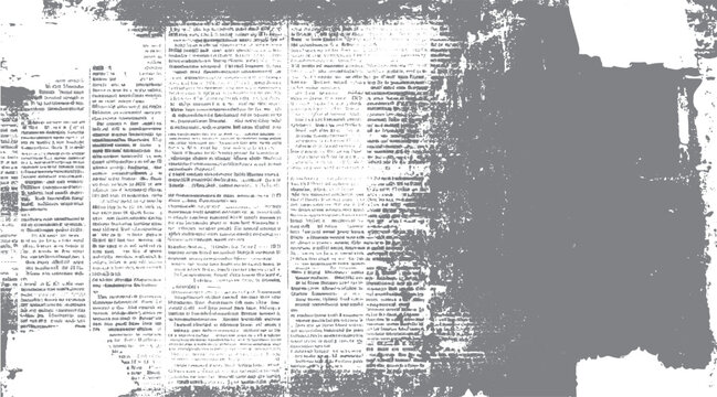 Distressed vintage newspaper pages with faded text and torn edges in grayscale
