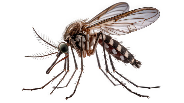 Close-up of a Mosquito Isolated on White Background, Insect Pest Concept