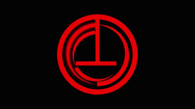 Abstract Circular Neon Red Icon With Geometric Lines On Black Background Futuristic Radar Virtual Compass Or Tech Navigation Symbol For Modern Branding And Interface Design.