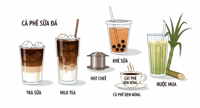 Variety of Vietnamese Iced Drinks.