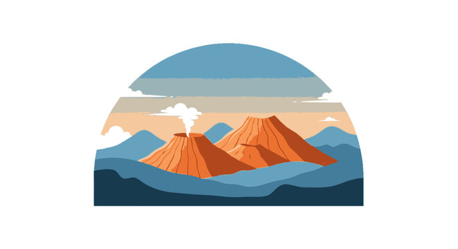 Volcanic Mountain Landscape Illustration.