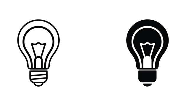 Set of light bulb icons featuring outline and solid fill design for creative concepts and business ideas isolated on white background