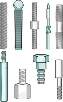 Various types of threaded rods and metal fasteners including studs, bolts, and specialized components providing solutions for mechanical connections and industrial applications