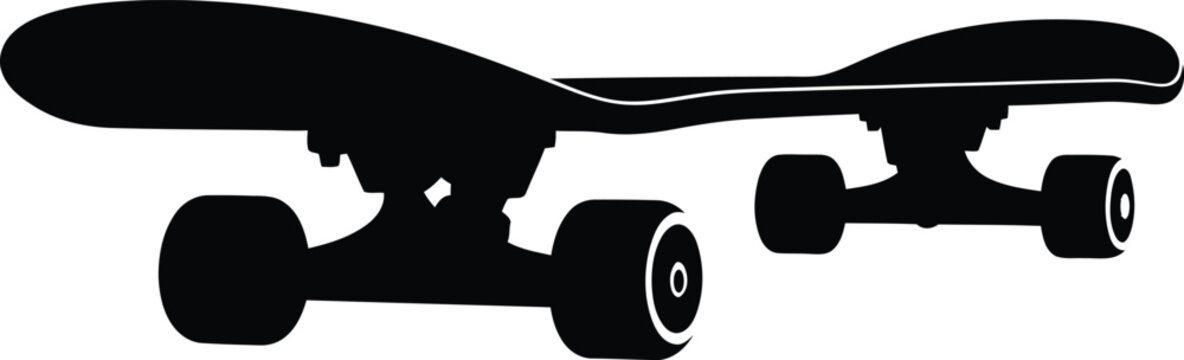 Black silhouette of a skateboard with wheels and deck design