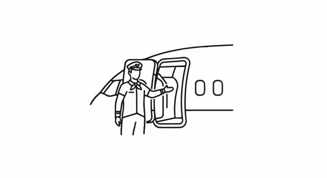 Pilot inviting passengers into open aircraft doorway