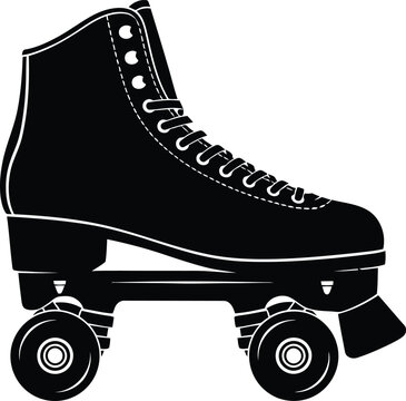 Vintage black roller skate silhouette on a white background