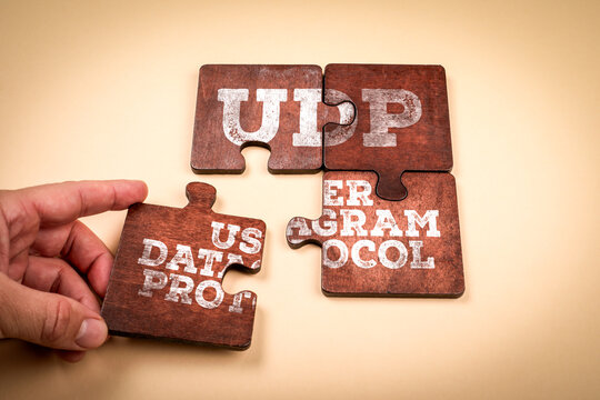 UDP User Datagram Protocol Text on Wooden Puzzle Pieces Connection Concept