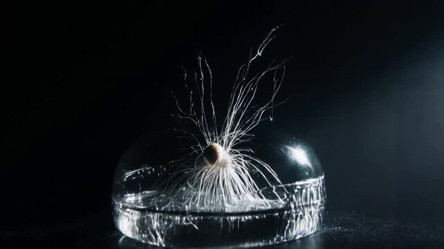 発芽豆の根毛放射状展開 黒背景360度オービット幻想的マクロ動画