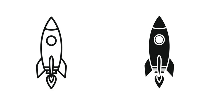 Black and white rocket ship vector icon set