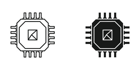 Naklejka premium Modern black and white processor chip icon with pins
