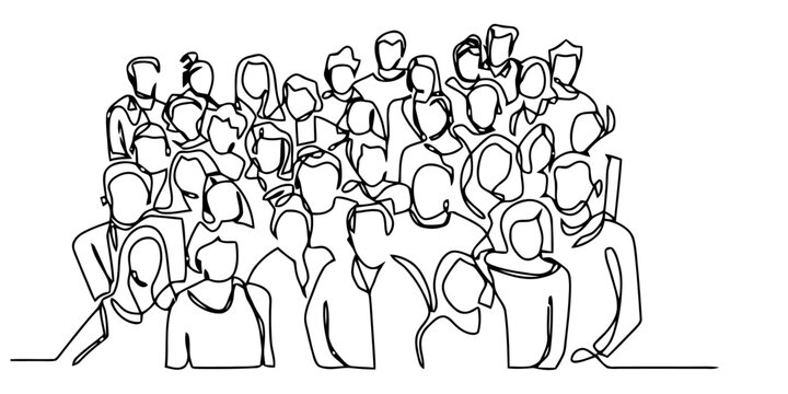 Continuous line drawing of a large group of people standing together as a crowd Vector, illustration