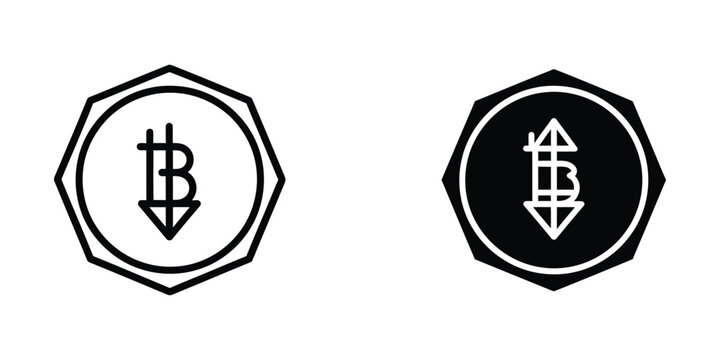 Modern bitcoin cryptocurrency symbol in octagonal frame with two style variations