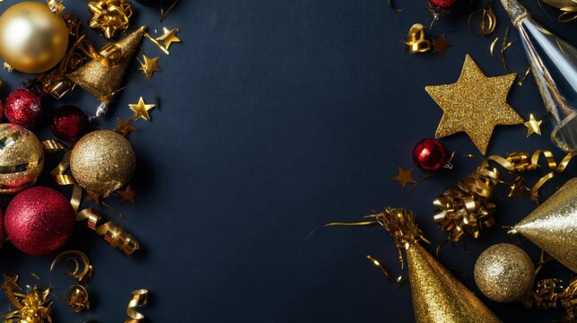 Festive Holiday Decorations Arrangement On Dark Background