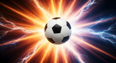 Naklejka premium Fiery soccer ball energy passion and competitive spirit