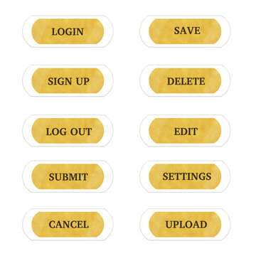 Luxury Gold Glitter Encapsulated in Transparent Glass 3D Web and App UI Button Set, Glossy Clear Capsule Buttons with Floating Gold Sparkle Core,Premium Elegant Interface Elements Isolated