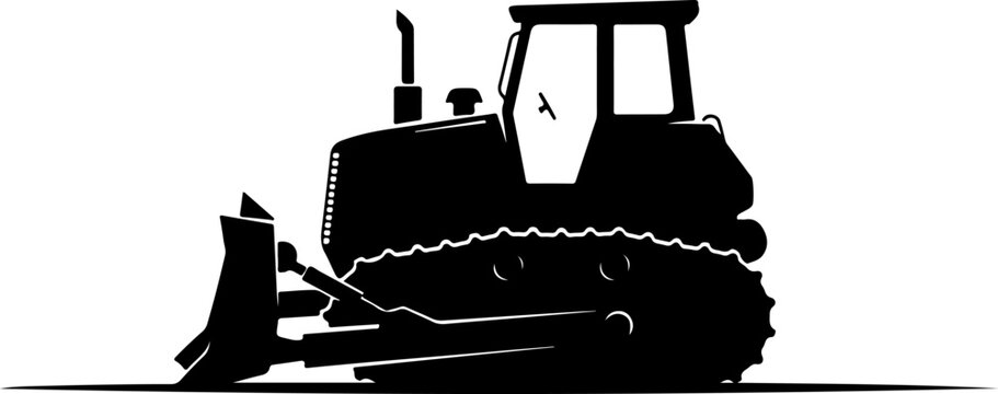 Bulldozer, construction vehicle, heavy equipment, industrial machinery, black silhouette