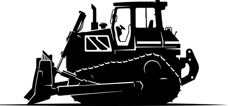 Bulldozer, construction vehicle, heavy equipment, industrial machine, black silhouette