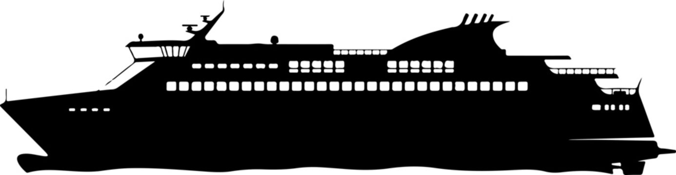 Cruise ship, ocean liner, passenger vessel, black silhouette, vector illustration