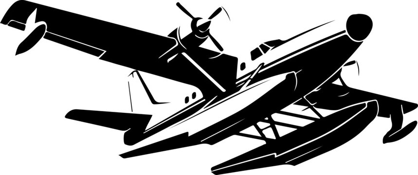 Seaplane, airplane, floatplane, vector, black, illustration, aircraft