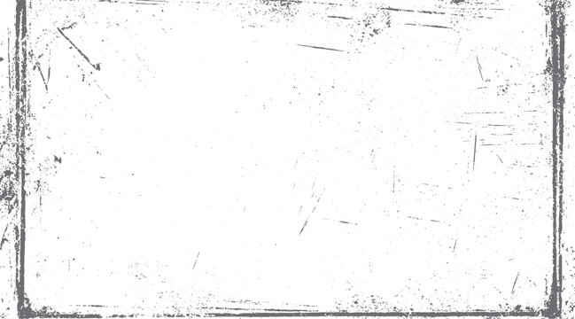 Distressed grey grunge border with scattered speckles and scratches on white background texture