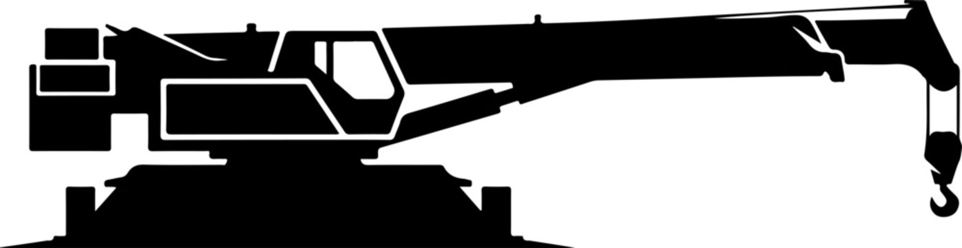 Industrial crane, heavy machinery, construction equipment, black silhouette vector
