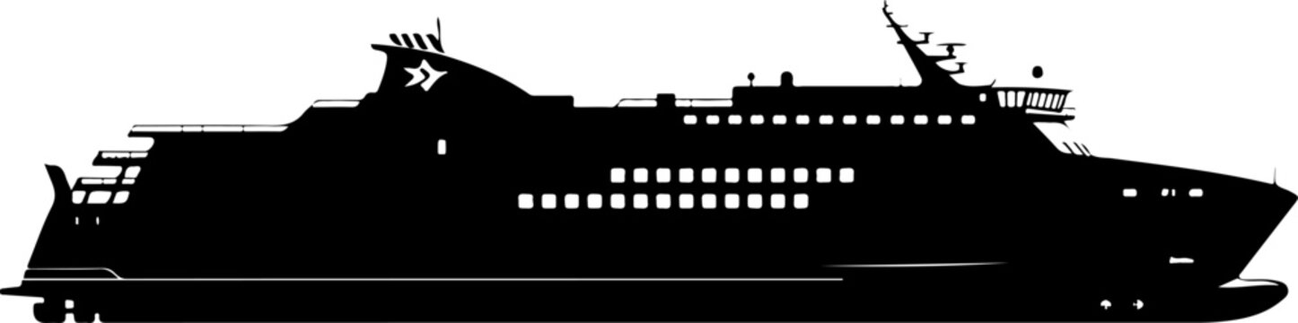 Cruise ship, ferry boat, ocean liner, black silhouette, vector illustration, transportation, travel