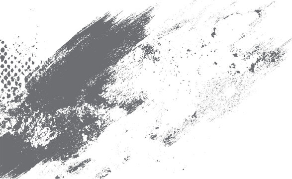 Abstract grey paint brush strokes and speckled texture on white background grunge