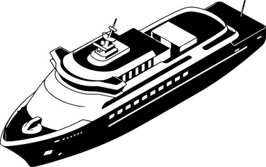 Luxury yacht, boat, vessel, nautical icon, black and white vector © Rokeyadesigner